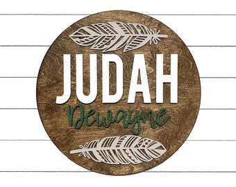 Custom Name Sign | Round | Baby Name |  Boy Nursery Sign | Baby Gift | 3D | Feather sign | Baby Shower | Gift | Boy Nursery | Boho Nursery