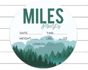 Baby Birth Stat Plaque | Personalized Birth Announcement Sign | Printed | Newborn Statistics | Baby Shower | Birth Stat for Boy | Mountain