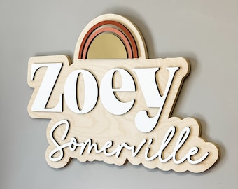 Boho Rainbow Name Sign, Nursery Name Sign, Boho Rainbow Nursery Decor, Name Sign for Girl, Custom Wood Name Sign, Name Sign for Nursery