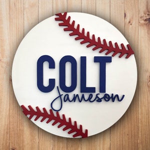 Custom Name Sign |  Diameter | Round Sign | Child or Baby Name | Baseball Nursery | Baby Gift | 3D | Baby Shower | Shower Gift | Nursery