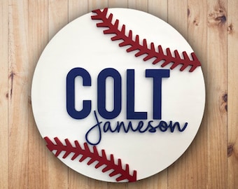 Custom Name Sign |  Diameter | Round Sign | Child or Baby Name | Baseball Nursery | Baby Gift | 3D | Baby Shower | Shower Gift | Nursery