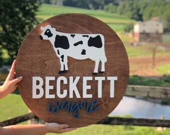 Custom Name |  Farm Cow Sign | Baby Name Sign | Nursery Room Decor | Wood Sign | Nursery Wall Art | Baby Shower Gift | Wood Name Board