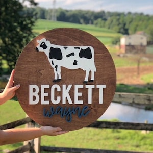 Custom Name |  Farm Cow Sign | Baby Name Sign | Nursery Room Decor | Wood Sign | Nursery Wall Art | Baby Shower Gift | Wood Name Board