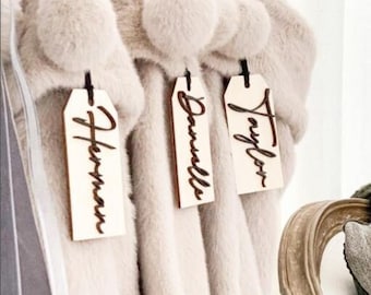 Personalized Wooden Stocking Tag, Stocking Name Tags, Farmhouse Name Tags For Christmas Stocking, Rustic Chic, Gift Tags, 3D Stocking Tag