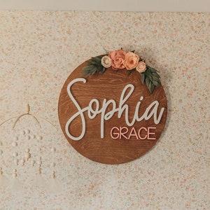 Nursery Name Sign, 12-36, Baby Shower, Personalized Round plaque, Customize Wood Baby Sign, 3D Name Sign, Name Sign for Girl Nursery