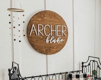 daoyiqi Custom Name Sign Round Sign Baby Name Sign Nursery Room Decor Wood Sign Nursery Wall Art Wood Name Board Wooden Printed Wood Plaque Sign 12 Inch