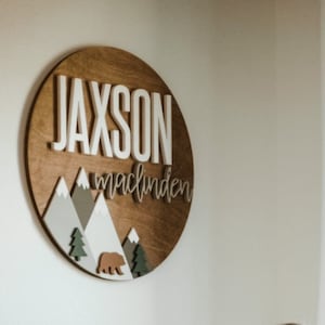 Nursery Name Sign | Bear Mountain Sign | 18-36 inch | Adventure Nursery Room Decor | Wood Sign | Custom Sign | Baby Shower Gift | Newborn