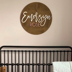 Round Nursery Name Sign, 12-36 Inch, Baby Shower, Round plaque, Personlized Wooden Sign, 3D Crib sign, Hickory Hollow Designs.