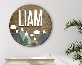 Wooden 3D Name Sign | Round Wood Name Sign | Woodland Theme Nursery Decor | Nursery Wall Art for Woodland Theme Wall Art| Name Sign for Baby