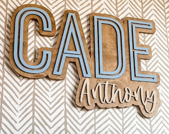 Large Wood Name Sign, Layered Names, Boho Nursery Name Sign, Laser Cut Name Signs, Baby Shower Gift, Boy Name Sign, Girl Name Sign, Wall Art