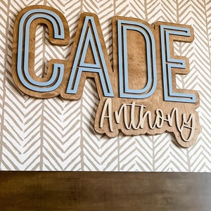 Large Wood Name Sign, Layered Names, Boho Nursery Name Sign, Laser Cut Name Signs, Baby Shower Gift, Boy Name Sign, Girl Name Sign, Wall Art