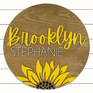 Round Nursery Name Sign, 12-36 Inch, Baby Shower, Round plaque, Personalized Wooden Sign, 3D Crib sign, Sunflower Nursery Decor, Sunflower