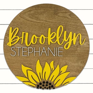 Round Nursery Name Sign, 12-36 Inch, Baby Shower, Round plaque, Personalized Wooden Sign, 3D Crib sign, Sunflower Nursery Decor, Sunflower