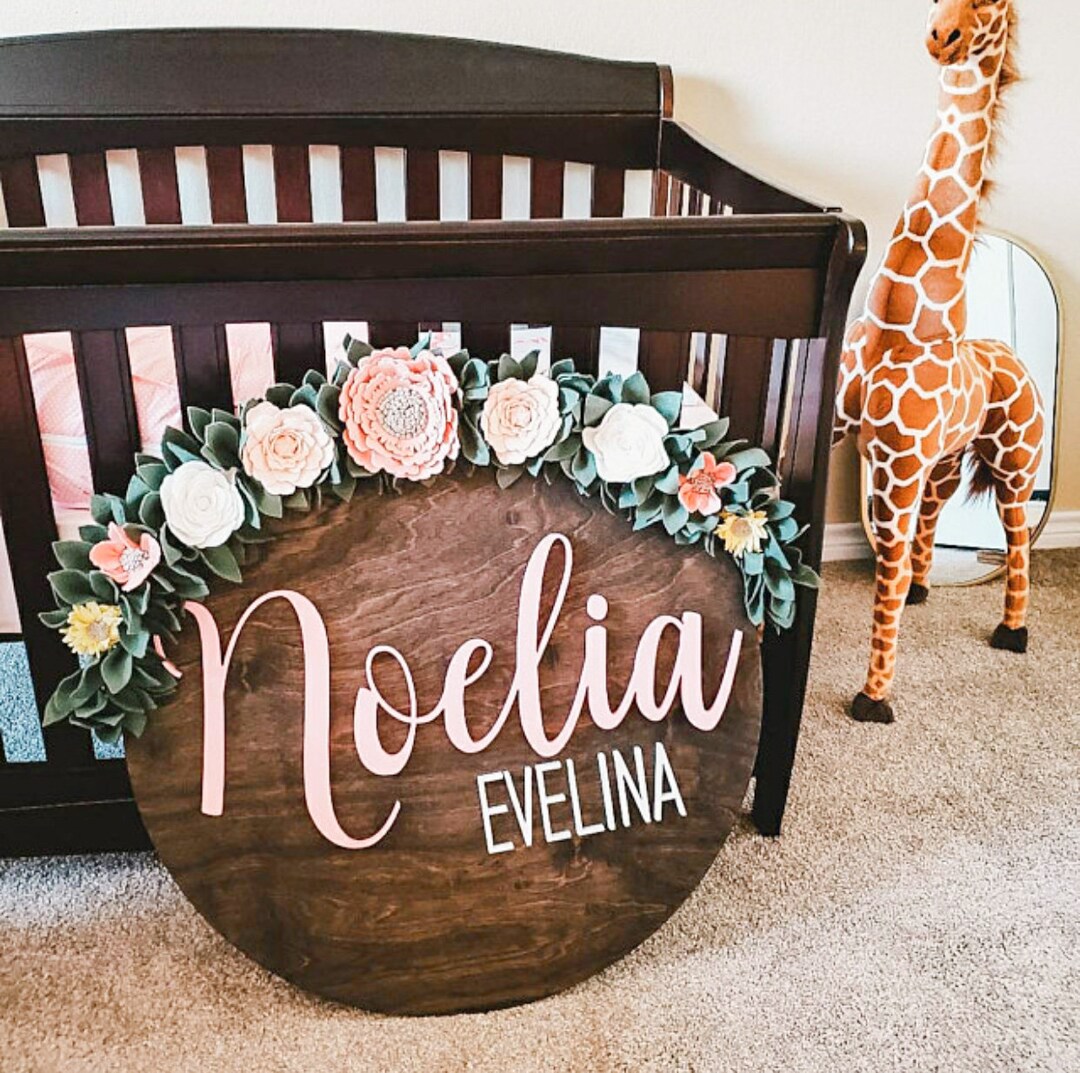 Name Sign Girl Rustic Rectangular Round Wood Name Sign for Girl | Customized Wood Name Sign for Nursery ...