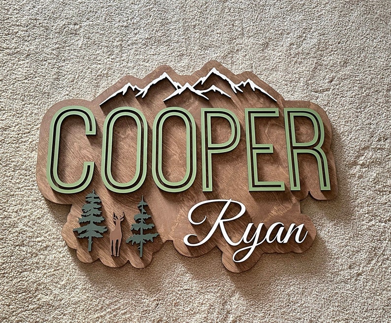 Custom Woodland Theme Name Sign, Wildlife Nursery Decor, Woodland 3D Name Sign, Name Sign for Nursery, 3D Wood Name Sign, Nursery Wall Art image 1