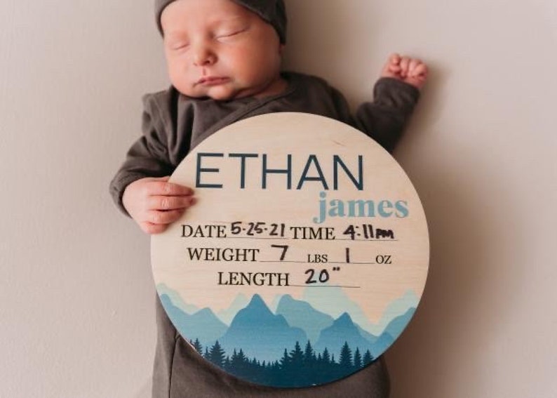 Birth Announcement Sign Baby Name Announcement Plaque Hospital Welcome Sign Baby Stats Wooden Name Announcement for Newborn image 1