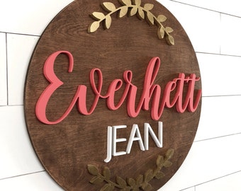 Custom Name Sign |  Round Sign | Baby Name Sign | Nursery Room Decor | Wood Sign | Nursery Wall Art | Baby Shower Gift | Wood Name Board