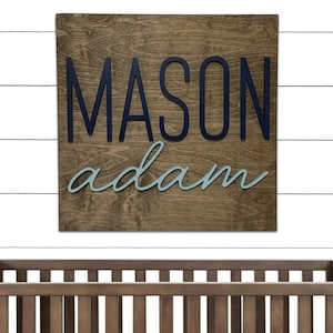 Square Nursery Name Sign, 18-36 Inch, Baby Shower, Nursery Decor Round plaque, Personalized Wooden Sign, 3D Crib Sign, Custom Name Cutout