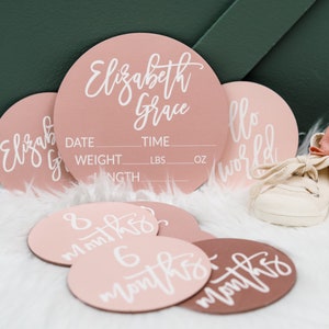Pink Ombre Milestone Markers, First Year Photo Props, Baby Shower Gift, Pink Baby Month Markers, Birth Stat Sign, Girl Name Announcement