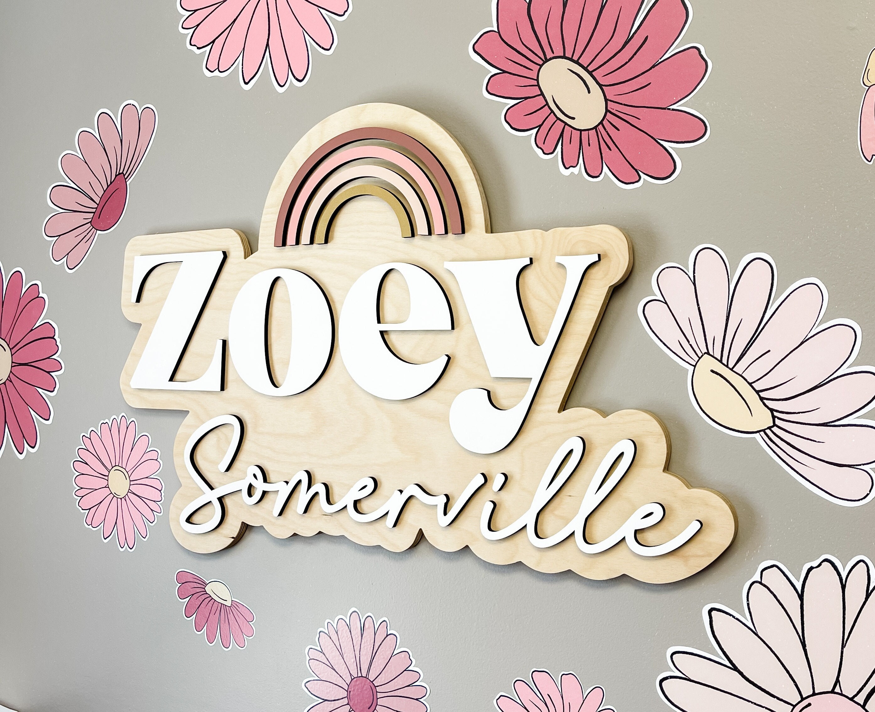 Rainbow Name Sign, Nursery Name Sign, Pink Rainbow Nursery Decor, Name Sign for Girl, Custom Wood Name Sign, Name Sign for Nursery, Baby
