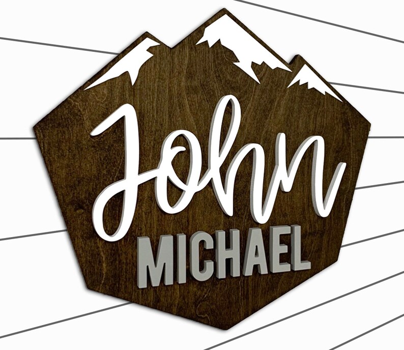 Wooden Wood Sign Nursery Wall Art Hex Mountain Sign Adventure theme Outdoor Nursery Room Decor 18-36 Inch Baby Shower Gift