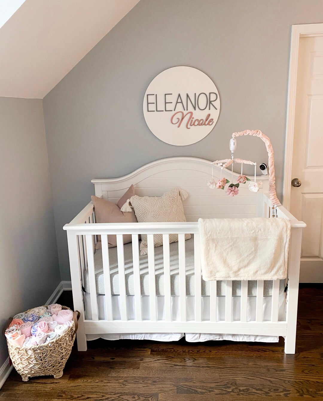 Nursery Name Sign, Baby Boy Name Decor, Baby Shower, Personalized Round ...