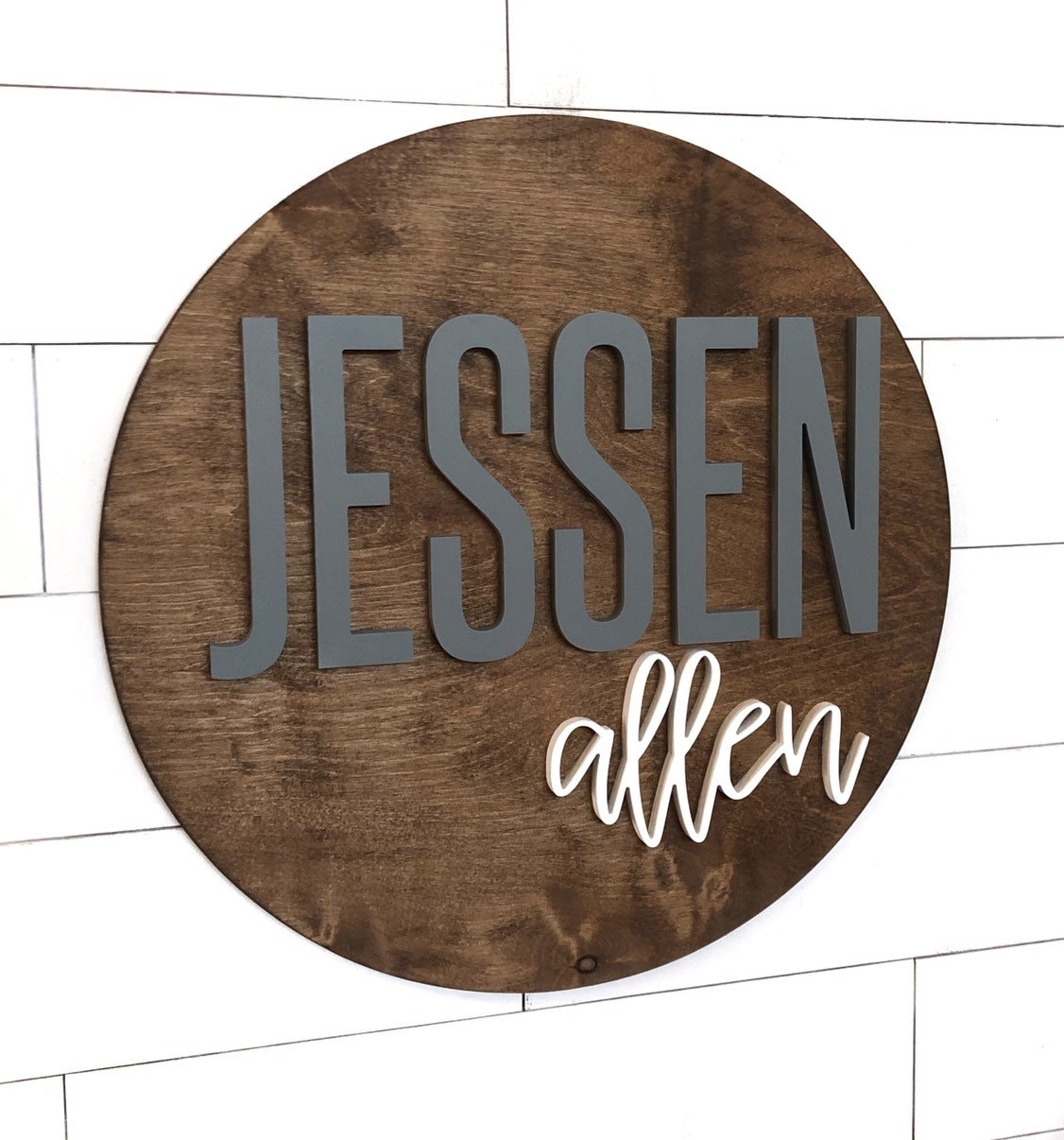 3d Nursery Name Sign 24 Inch Wood Round Name Plate Baby Room Etsy