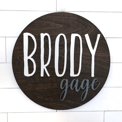Nursery Name Sign 1236 Inch Baby Shower Round Plaque Etsy