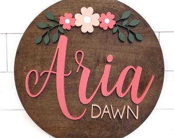 Custom Flower Name Sign | 18"-36"| Round Sign | Child or Baby Name | Nursery Sign | Baby Gift | 3D | Baby Shower | Shower Gift | Nursery