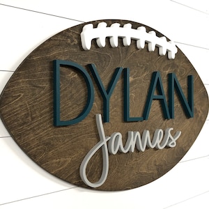 Football Name Sign | 18-36" Diameter | Round Sign | Child Baby Name | Football Nursery | Baby Gift | 3D | Shower Gift | Nursery Wall Decor