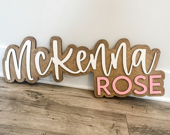 Personalized 3D Nursery Baby Name Sign, Custom Wood Name Plaque, Handcrafted Baby Room Decor, Unique Baby Shower Gift, Cursive Name Sign
