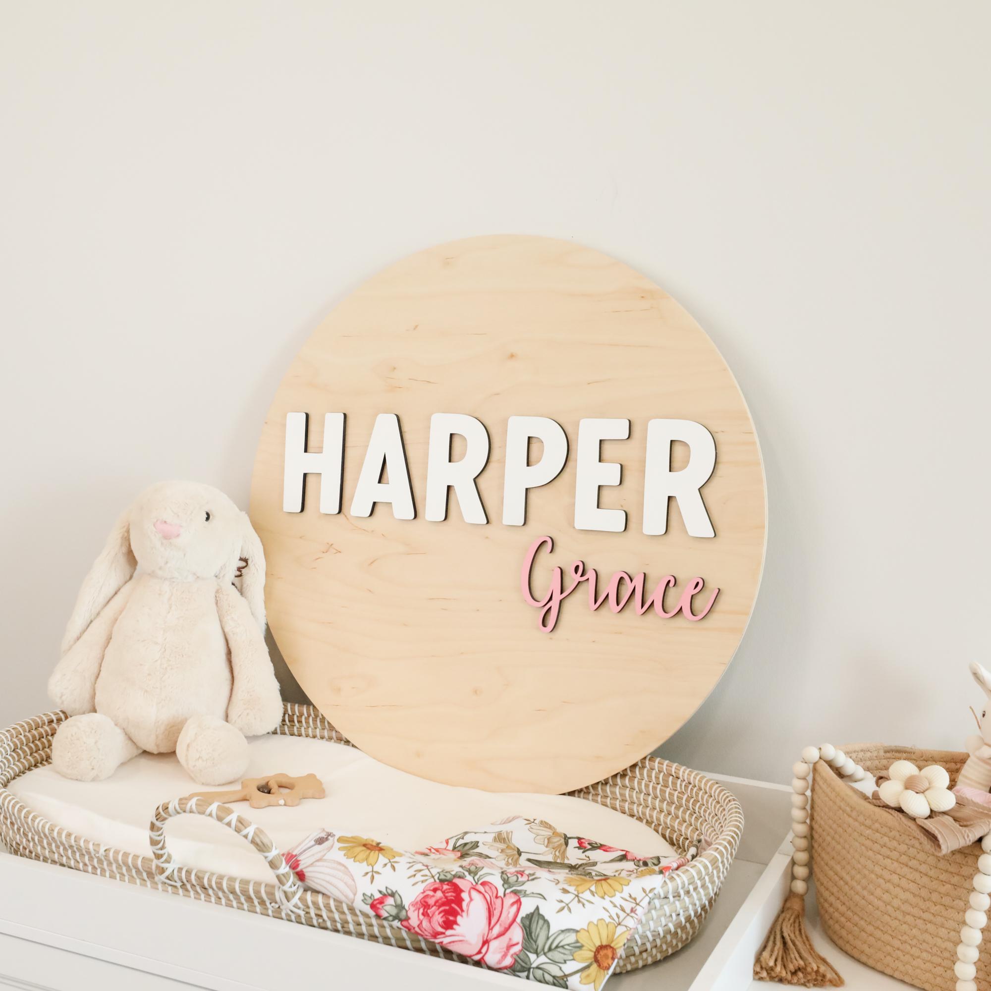 Name Sign Girl Rustic Rectangular Round Baby Girl Name Sign Wood — Personalized Custom Nursery Wall Art ...