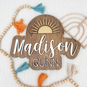 Nursery Name Sign Boho, 3D Wood Name Sign, Sunshine Nursery Decor, Girly Room Wall Art, Kids Outline Name Sign, Unique Baby Gift, Name Sign