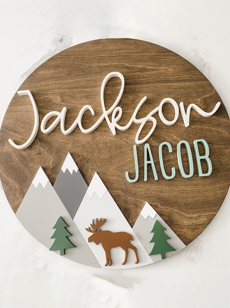 Custom Wooden Mountain Sign Moose Woodland Theme Outdoor Etsy