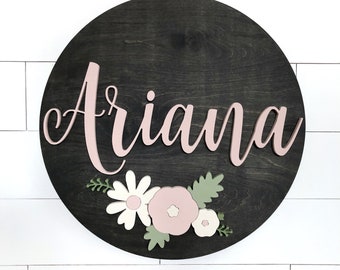 Custom Name Sign | Floral Sign | Baby Name Sign | Nursery Room Decor | Wood Sign | Nursery Wall Art | Baby Shower Gift | Wood Name Board