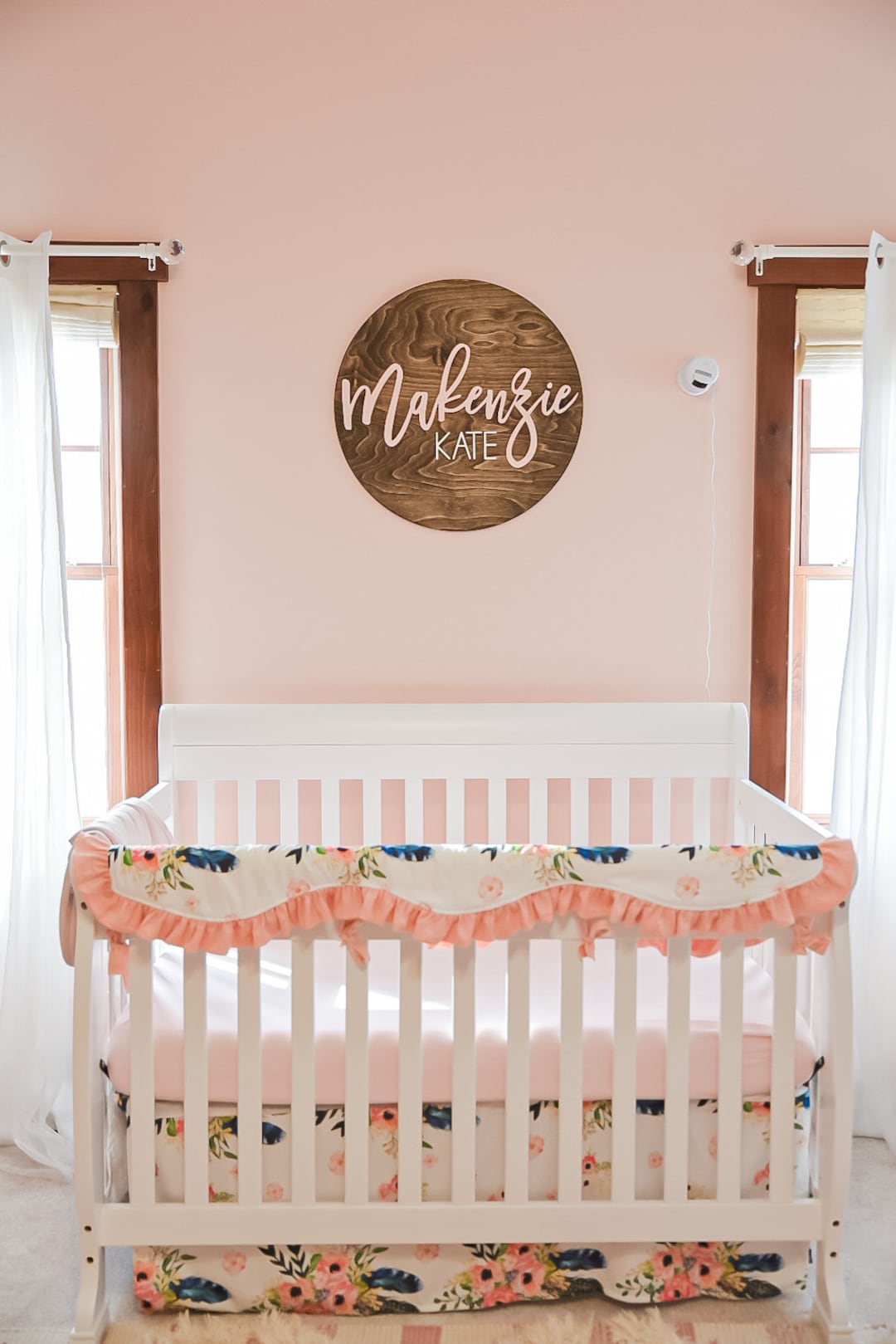 Wood Nursery Name Sign | 24" Round Sign | Baby Name Sign | Name Reveal ...