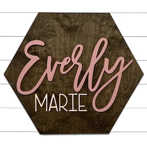 Hexagon Nursery Name Sign, 18-36 Inch, Baby Shower, Nursery Decor Round plaque, Personalized Wooden Sign, 3D Crib Sign, Custom Name Cutout,