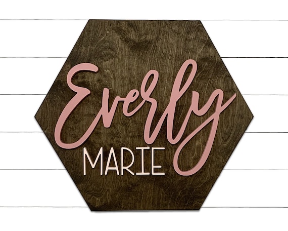 Personalised Wooden Name Hexagon Plaque Wood Nursery Wall Hanging 