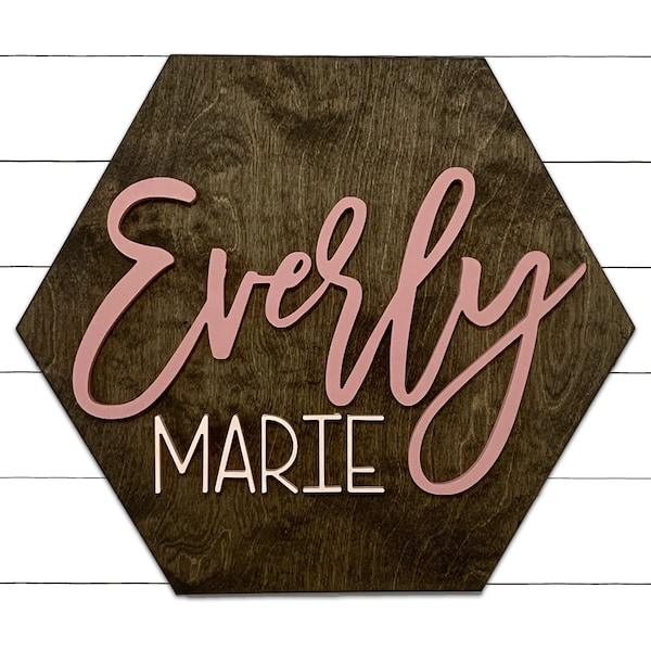 Hexagon Nursery Name Sign, 18-36 Inch, Baby Shower, Nursery Decor Round plaque, Personalized Wooden Sign, 3D Crib Sign, Custom Name Cutout,