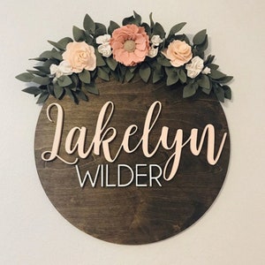 Floral Nursery Inspiration, Custom Nursery Sign, Baby Shower, Round plaque, Personalized Sign, 3D Crib sign, Name Sign for Nursery Girl