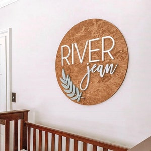 Round Nursery Name Sign, 12-36 Inch, Baby Shower, Round plaque, Personalized Wooden Sign, 3D Crib sign, Earthy Nursery Decor, Boho Theme