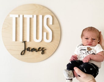 Round Wood Name Sign for Nursery | Custom Baby Name Sign for Boy or Girl Nursery | Personalized Baby Shower Gift | Newborn Name Sign