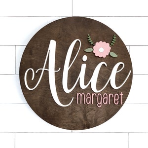 Custom Name Sign |  Round Sign | Baby Name Sign | Nursery Room Decor | Wood Sign | Nursery Wall Art | Baby Shower Gift | Wood Name Board