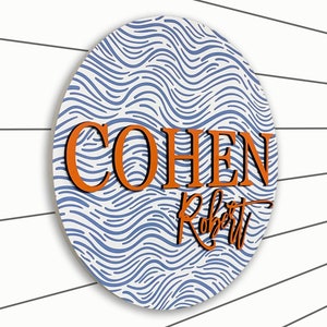 Wave Background Custom Name Sign, Round Sign, Baby Name Sign, Wood Sign, Nursery Art, Name Sign for Nursery Boy, Ocean nursery, nautical