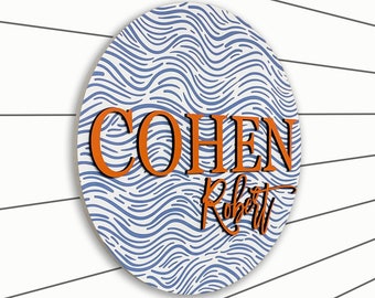 Wave Background Custom Name Sign, Round Sign, Baby Name Sign, Wood Sign, Nursery Art, Name Sign for Nursery Boy, Ocean nursery, nautical