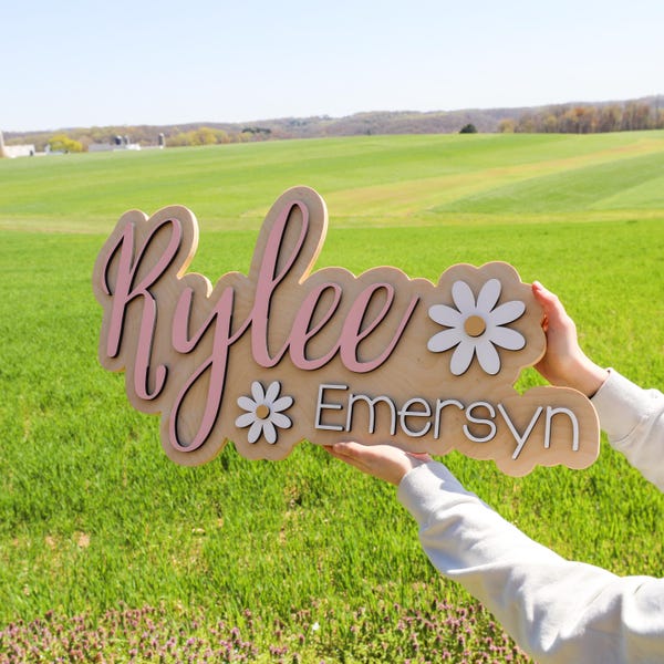 Personalized Daisy Name Sign, Floral Nursery Decor, Name Sign for Girls Room, 3D Wooden Name Sign, Newborn Name Sign, Flower Nursery Theme