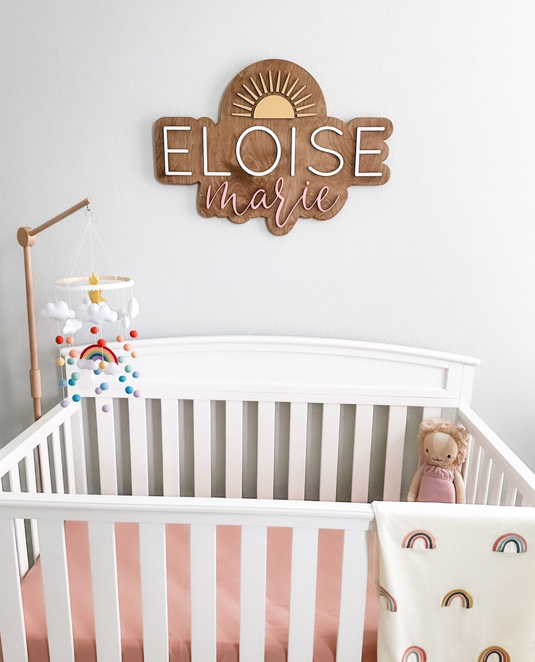 Boho Name Sign, Nursery Name Sign, Sun Nursery Decor, Boho Sun Name ...