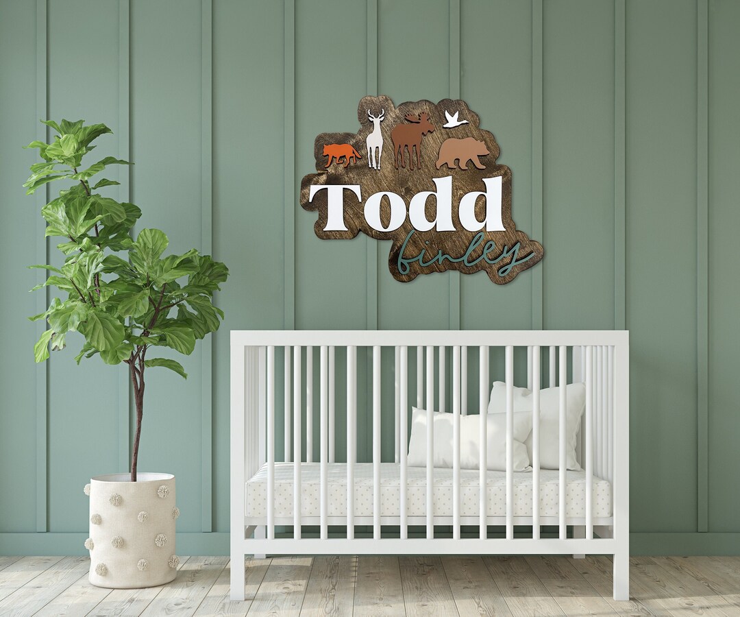 Custom Woodland Theme Name Sign, Wildlife Nursery Decor, Woodland 3D ...