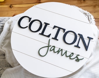 Shiplap Round Nursery Name Sign, Baby Shower Gift, Personalized Gift Idea, Shiplap Wall Decor, Name Sign for Kids Room, Nursery Wall Art