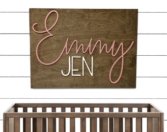 Rectangle Nursery Name Sign, 18-36 Inch, Baby Shower, Nursery Decor Plaque, Personalized Wooden Sign, 3D Crib Sign, Custom Name Cutout